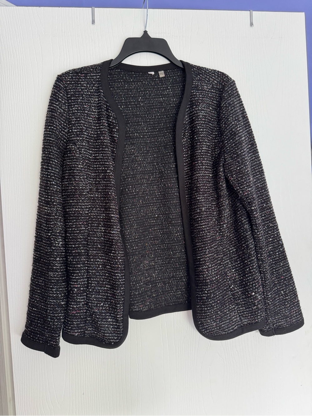 Black Textured Open-Front Women's Sweater Cardigan